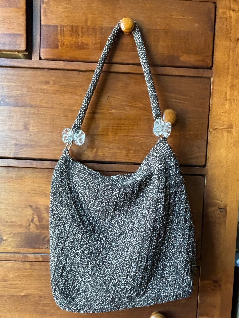 Woven Textured Shoulder Bag in Brown